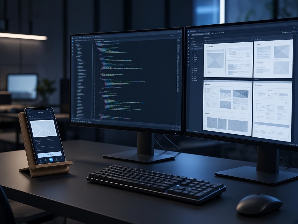 Engineering workstation with code and product screens